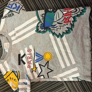 Kenzo Gray Tee with Multicolor Graphic